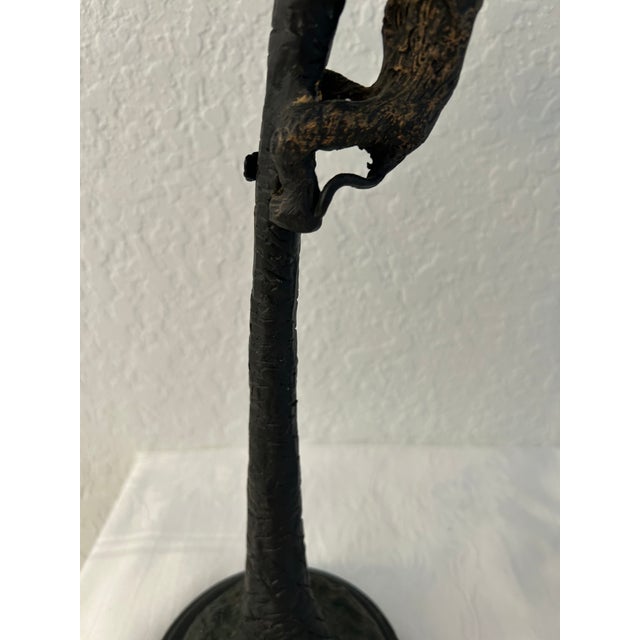 Traditional Vintage Figural Iron Palm Tree & Climbing Monkeys Candle Holder, a Pair For Sale - Image 3 of 7