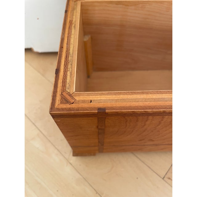 Vintage Small Table Top Chest Trunk Wooden Box With Inlay Trim For Sale - Image 10 of 12