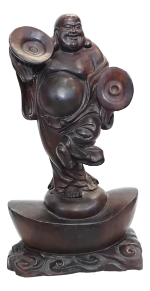 Antique Chinese Happy Buddha Carved Hardwood Statue