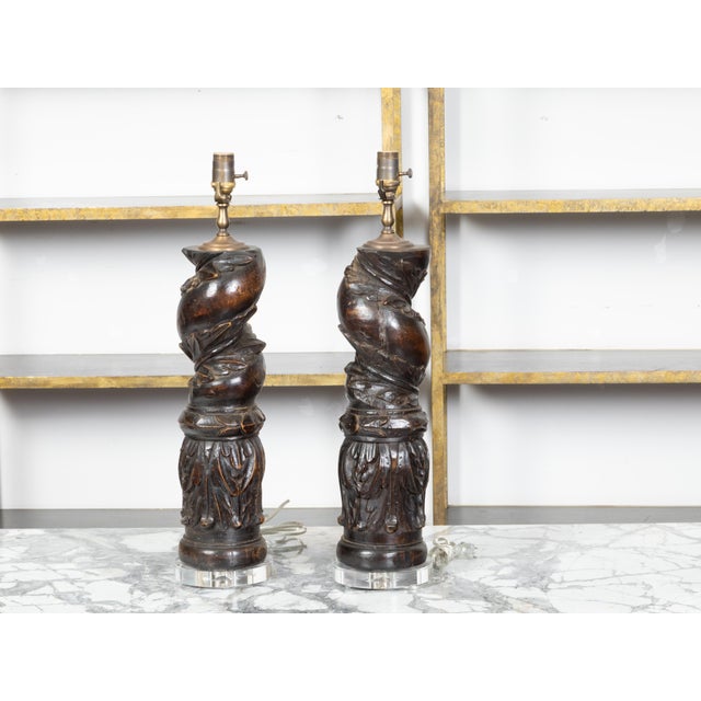 19th Century 19th Century Italian Carved Walnut Solomonic Columns - a Pair For Sale - Image 5 of 9