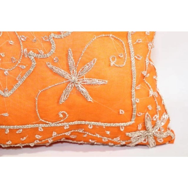 Textile Orange Accent Throw Pillow Embellished With Sequins and Beads For Sale - Image 7 of 16
