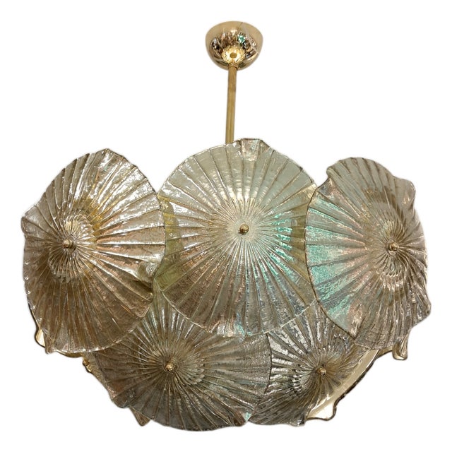 Golden Murano Glass Water Lily Lamp, 1970s For Sale