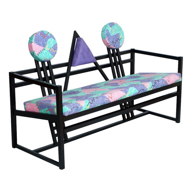 Italian Postmodern Sofa in Black Lacquered Walnut, 1980s For Sale