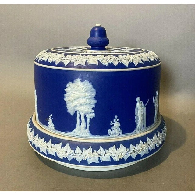 A large & impressive vintage blue Jasperware covered serving dish in the style of Wedgwood though unmarked, The stunning...