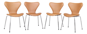 Series 7 Dining Chairs in Cognac Leather by Arne Jacobsen for Fritz Hansen, Set of 4