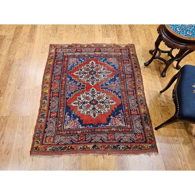 Late 19th Century 19th Century Handwoven Anatolian Village Rug, Caucasian Design Wool, 4' x 5' For Sale - Image 5 of 18
