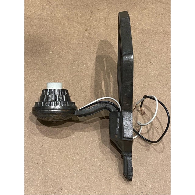 Late 19th Century Pair of Antique Art Deco Cast Iron Wall Sconces Restored For Sale - Image 5 of 6