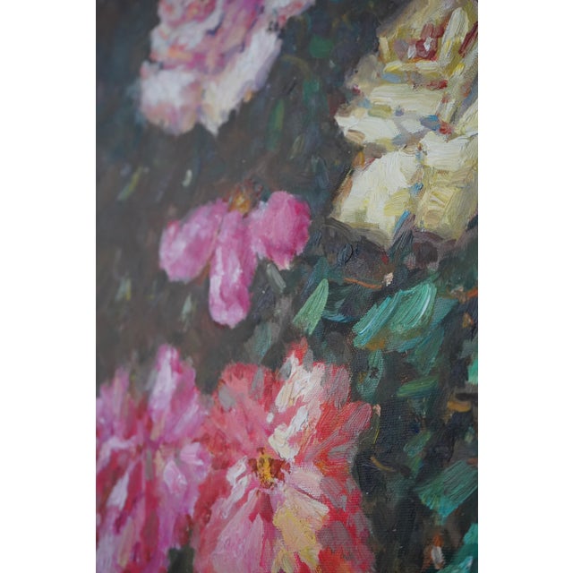 Large Floral Still Life Oil Painting on Canvas Artist Signed For Sale - Image 10 of 12