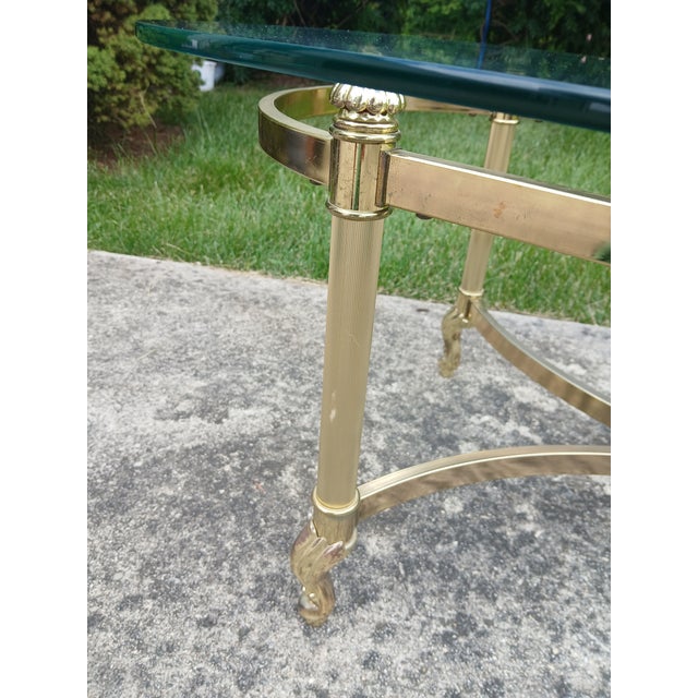 Vintage Ethan Allen Oval Brass Glass Coffee Table For Sale - Image 6 of 11