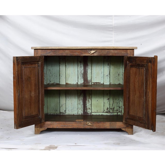 Wood Two-Door Nightstand Made From Antique Indian Teakwood Architectural Elements For Sale - Image 7 of 8