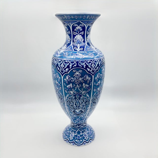 2020s Handmade Ceramic Palace Vase (50cm) Imperial Blue Rumi Panel Pattern For Sale - Image 5 of 6