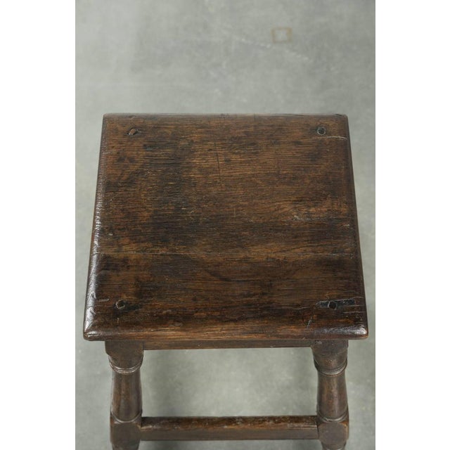 Antique English Oak Stool, 1700s For Sale - Image 6 of 11