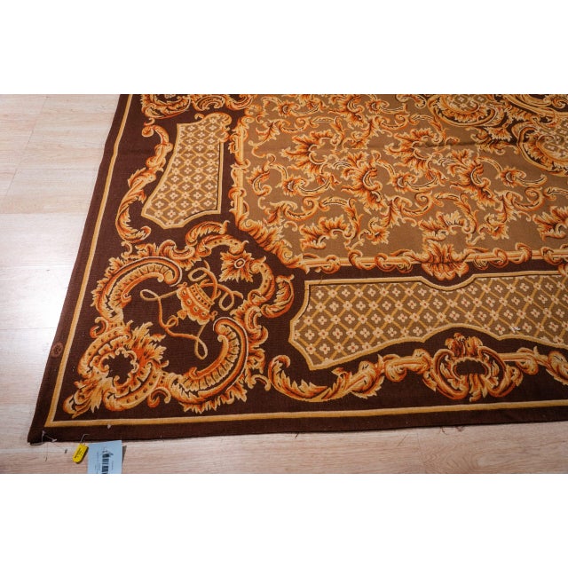 9x12 Vintage Aubusson Flat Weave Wool Rug, Brown Baroque Medallion For Sale - Image 10 of 14