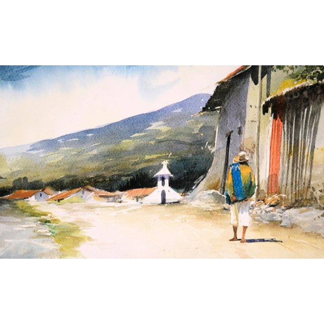 Village at the Base of the Andes Mountains - Watercolor Landscape on Paper by Erazo For Sale - Image 4 of 6
