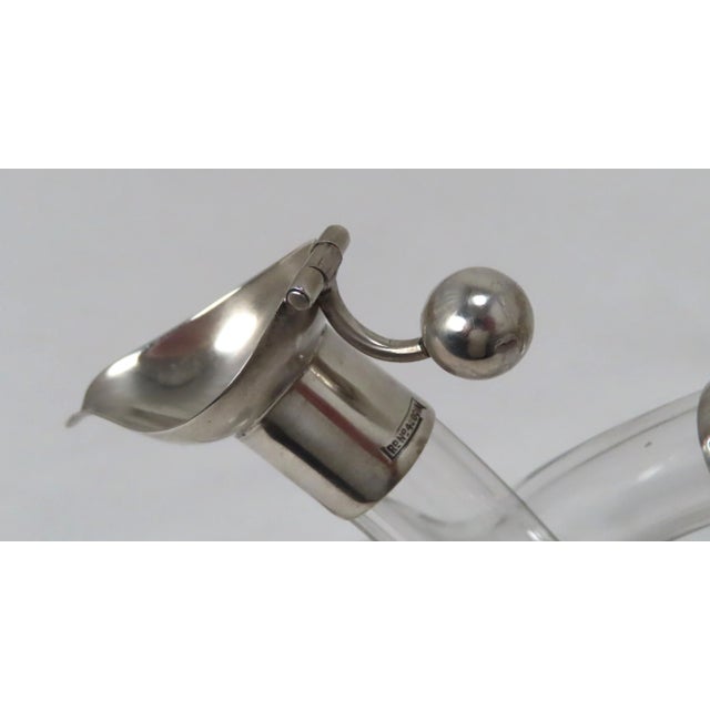 Silver Circa 1907 Early English Arts & Crafts Hand Blown Crystal With Sterling Silver Vinegar & Oil Bottles For Sale - Image 8 of 13