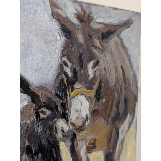 Rustic 20th Century, Portrait of a Donkey in Maternity, 1980s, Oil Painting on Panel For Sale - Image 3 of 9
