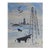 Vintage Mid Century Gray and Blue Longhorns & Oil Wells Serigraph For Sale