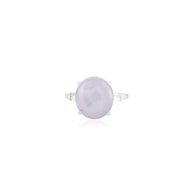 8.5ct Cabochon Star Sapphire & Baguette Diamond Cocktail Ring Size 4 in 14k Gold For Sale - Image 4 of 18