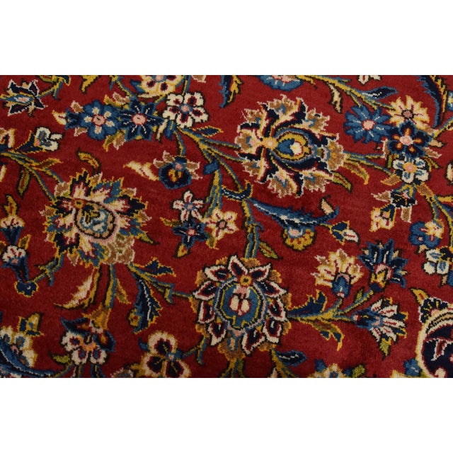 1990s Kashan Rug 10′ X 13’5” Red Wool Vintage Traditional Hand-Knotted Carpet For Sale - Image 5 of 15