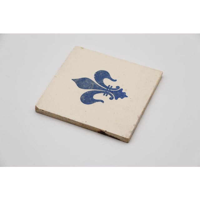 Blue 1900s Fleur De Lis Blue & White Large Tile, Portuguese For Sale - Image 8 of 12