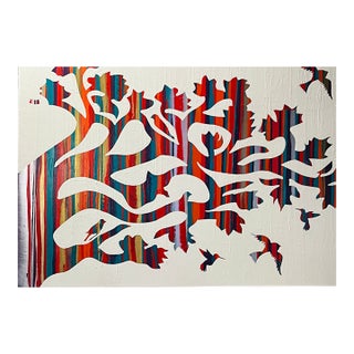 Carla Honeycutt 6x4' Decorative Abstraction Featuring Birds and Branches For Sale