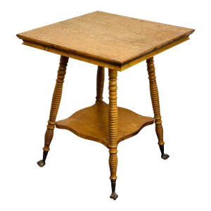 1940s Square Two-Tier Bobbin Leg Parlor Table