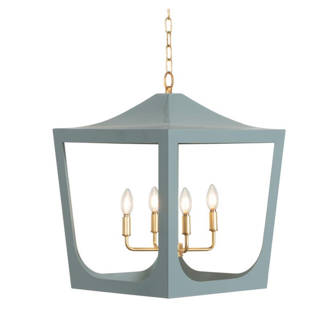 Traditional Wimble Blue & Gold Metal Painted Lantern For Sale - Image 3 of 5