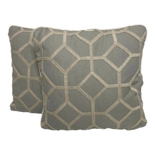 Grey Fabricut Embroidered Pillows - Pair For Sale