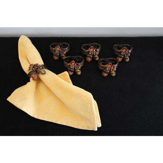 Set of 6 Rare Vintage Jay Strongwater "Enchanted Acorn" Enameled Napkin Rings For Sale - Image 13 of 13