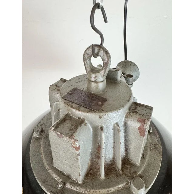 Black Enamel and Cast Iron Industrial Cage Pendant Light from Elektrosvit, 1960s For Sale - Image 11 of 18