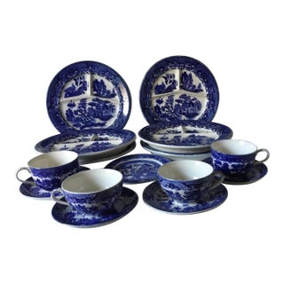 Vintage Classic Blue Willow Blue & White Dishes- 15 Pieces For Sale