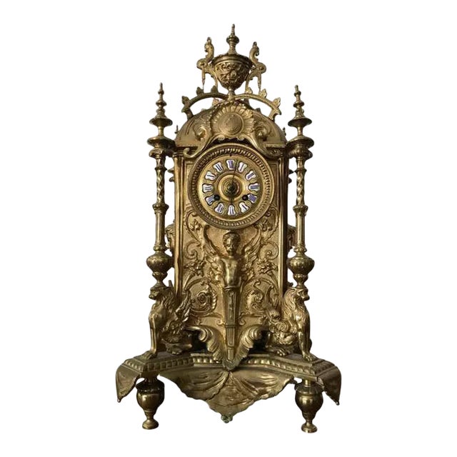 Large 19th Century Brass Clock For Sale