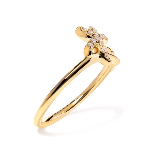 Contemporary 10K Yellow Gold 1/10 Cttw Diamond Palm Tree Statement Ring (H-I Color, I1-I2 Clarity) - Ring Size 6 For Sale - Image 3 of 7