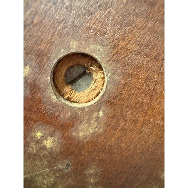 Vintage Mid Century Three-Tier Oak Dumbwaiter Pie Table With Deep Scalloped Shelves & Brass Paw Feet For Sale - Image 9 of 12