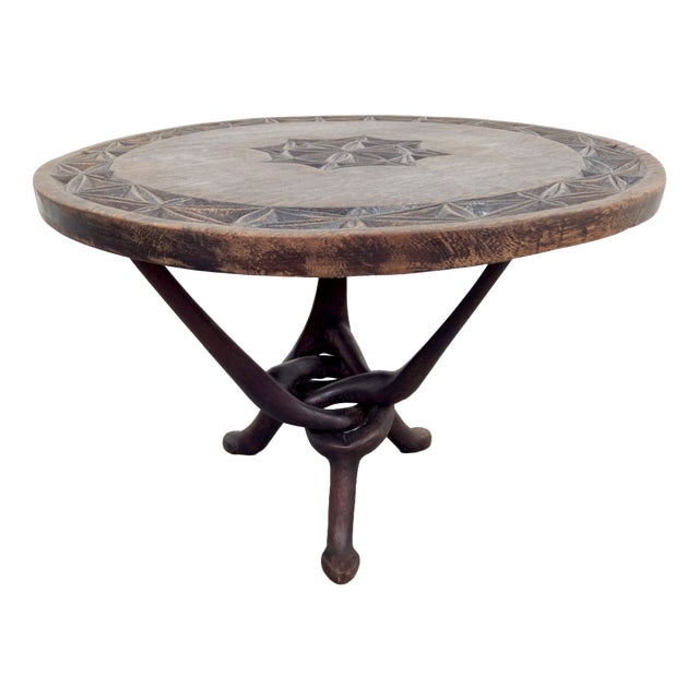 Vintage African Handmade Wooden Folding Table, 1960s For Sale
