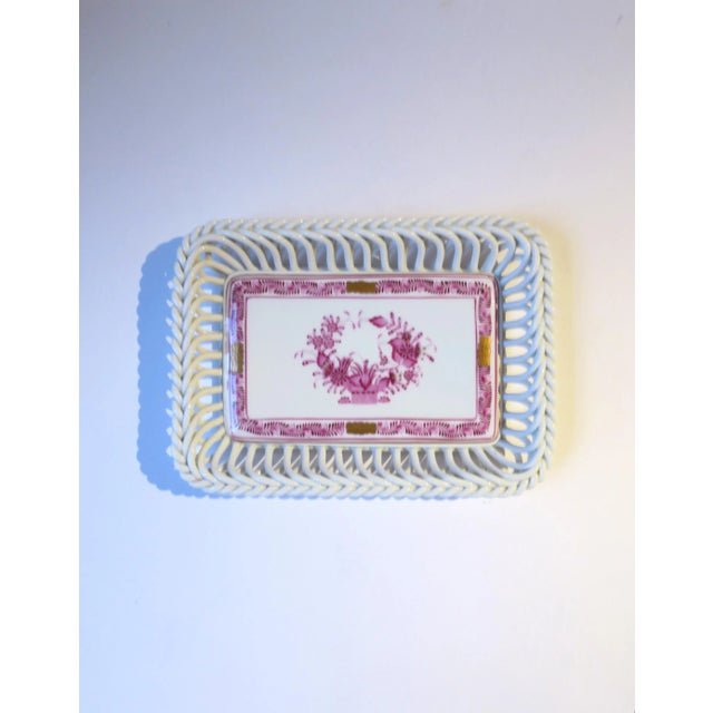 Herend White Porcelain Tray Dish Vide-Poche With Pink and Gold Detail For Sale - Image 12 of 12