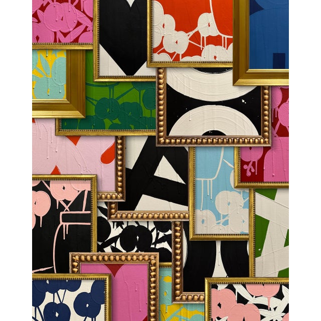 2020s Ron Giusti Mini Abstract Aqua Cream Acrylic Painting For Sale - Image 5 of 5