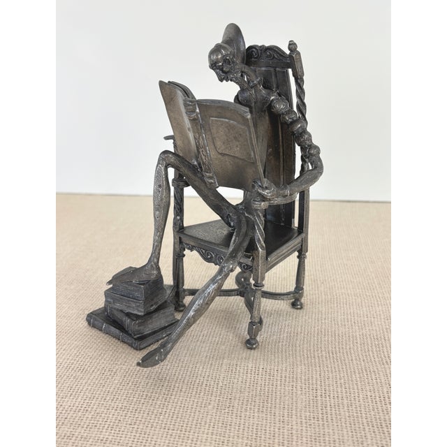 Gray Vintage Cast Pewter Etain Don Quixote Reading Sculpture Michel Laude / Lande For Sale - Image 8 of 9