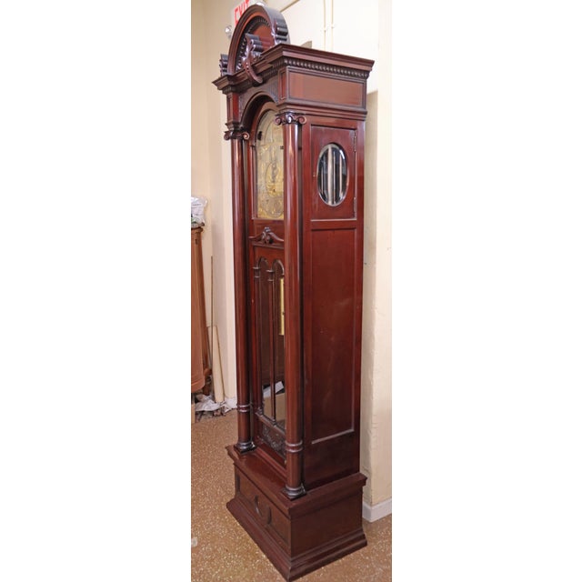 Victorian Antique Late 19th Century Victorian Mahogany 9 Tube Tall Case Grandfather Clock For Sale - Image 3 of 17