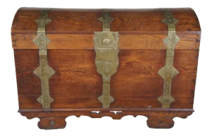 Antique 18th Century Baroque Oak Brass Dome Top Hope Chest