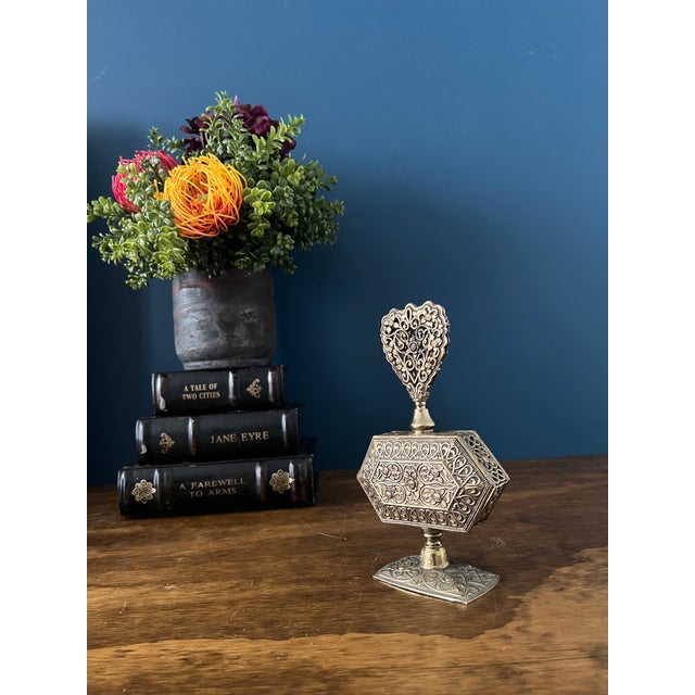 Mid-Century Modern Vintage Ornate Brass Perfume Bottle For Sale - Image 3 of 12