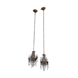 1920s Crystal Beaded Italian Pendant Chandeliers - a Pair For Sale
