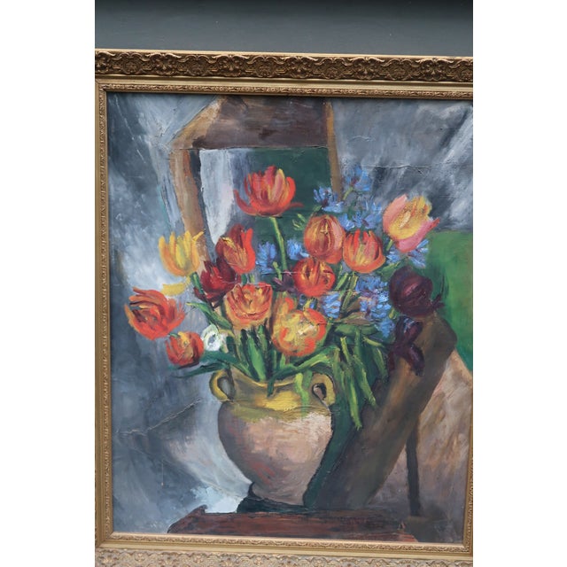 1940s Large French Oil Painting – Floral Still Life With Tulips – Ornate Giltwood Frame – French Art For Sale - Image 12 of 12