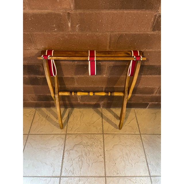 1940s Vintage Folding Luggage Rack With Canvas Straps – Ralph Lauren–Style Travel Accent For Sale - Image 4 of 7