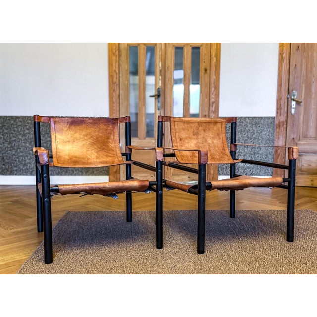 Black Vintage Leather Safari Chairs by Abel Gonzalez, 1960s, Set of 2 For Sale - Image 8 of 18