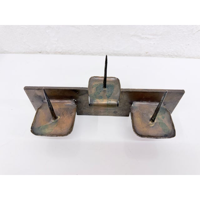 1970s Brutalist Bronze Triple Candlestick by Manfred Bergmeister, 1970s For Sale - Image 5 of 11
