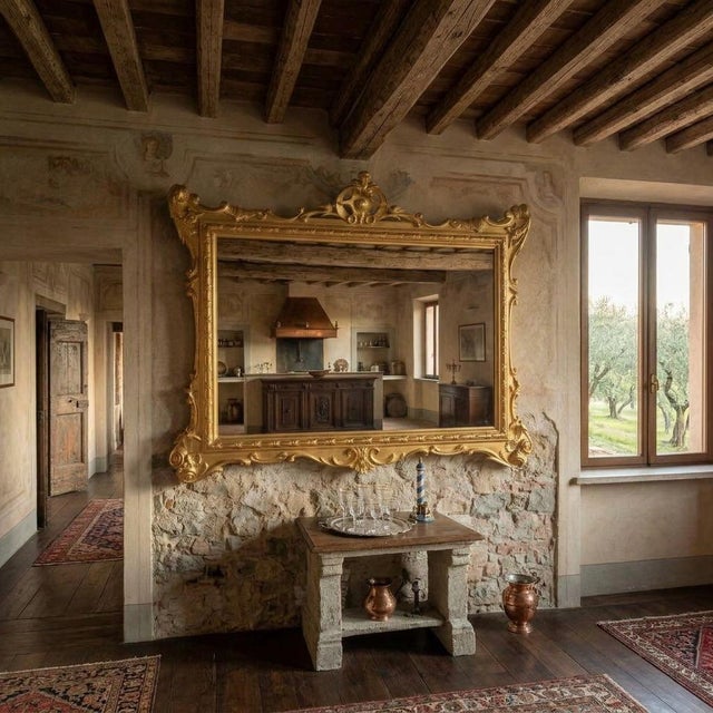 Gold Leaf Wooden Mirror from an Tuscan Villa, 1850s For Sale - Image 4 of 11