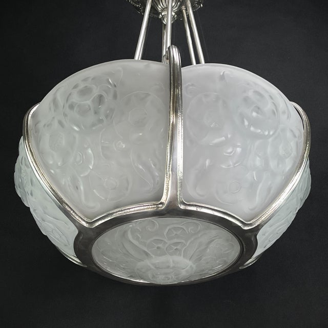 Art Deco Nickel-Plated Ceiling Light by Muller Freres, Luneville, 1930s For Sale - Image 3 of 14
