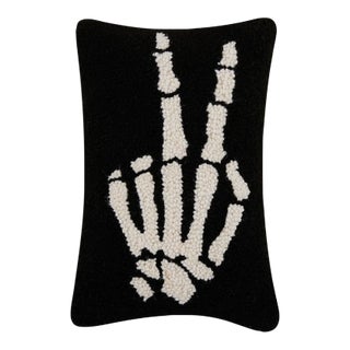 Skeleton Peace Hook Pillow 8" x 12" For Sale