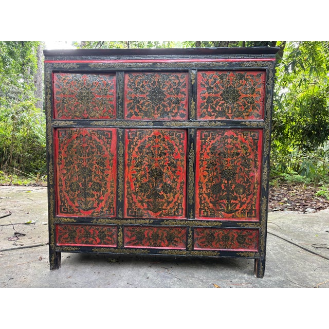 Red Early 20th Century Tibetan Wedding Cabinet For Sale - Image 8 of 12